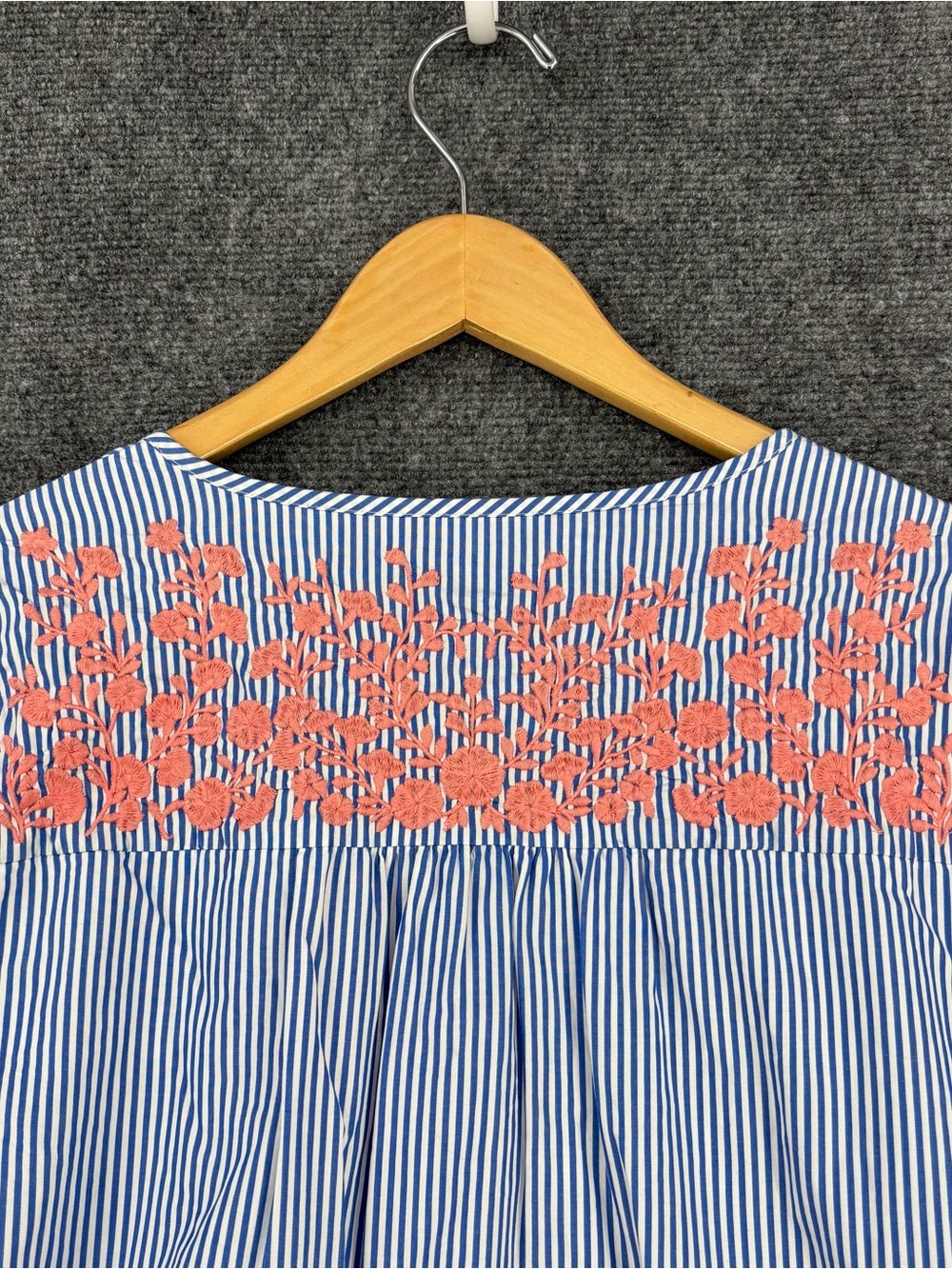 J Crew Blue White Striped Popover Dress Embroidered Women’s XS Coastal Preppy - Picture 4 of 15
